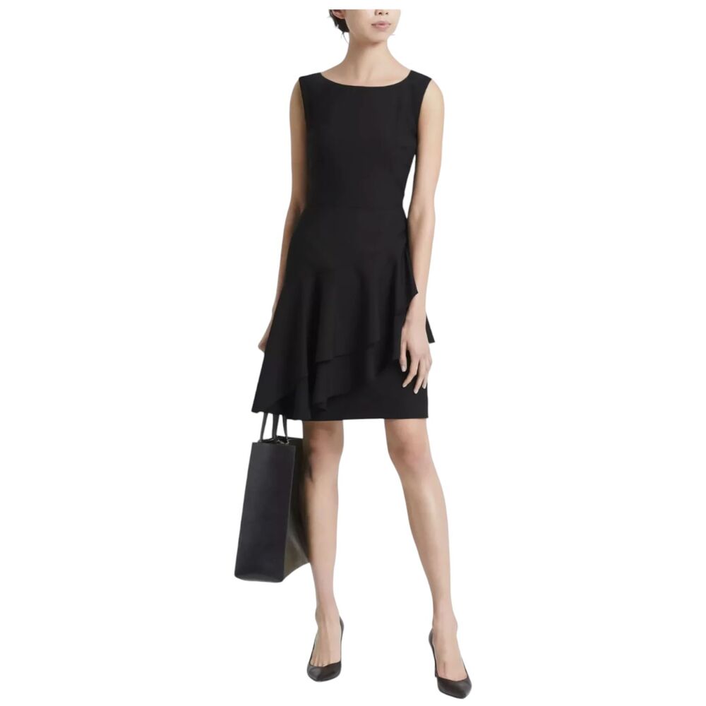 BANANA REPUBLIC Lightweight Wool Asymmetrical Flounce Dress Black Size 6‎ Career